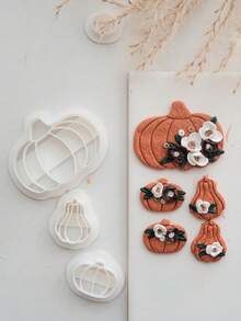 Autumn Pumpkin Polymer Clay Mold Set, Harvest Theme Molds, Suitable For Halloween And Thanksgiving Earring DIY Crafts - White - View 1