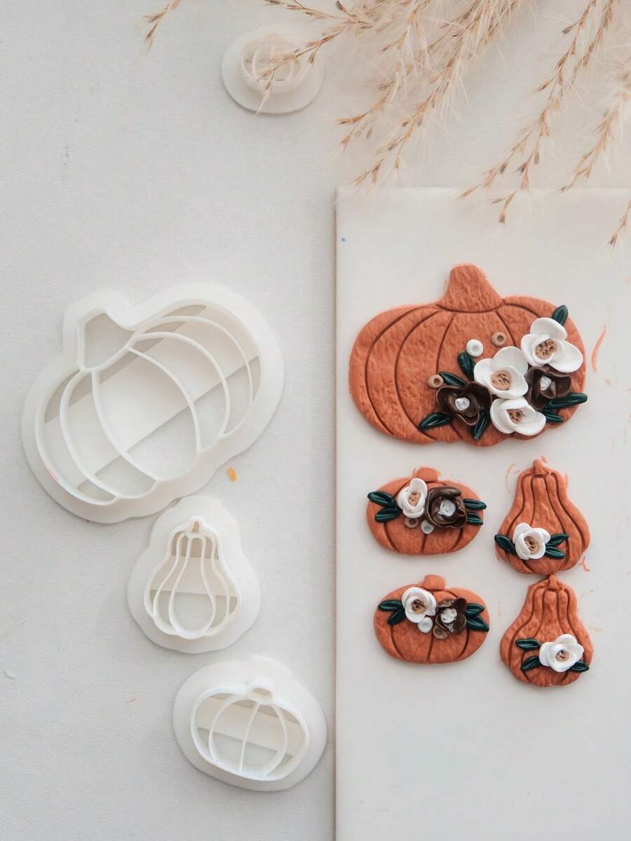 Autumn Pumpkin Polymer Clay Mold Set, Harvest Theme Molds, Suitable For Halloween And Thanksgiving Earring DIY Crafts - White - View 1