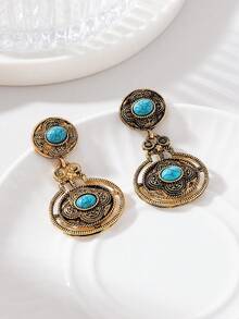 1Pair Ornate Antique Gold Drop Earrings , Boho Statement Design,Women's Versatile Vacation Statement Jewelry - Ancient Bronze - View 5