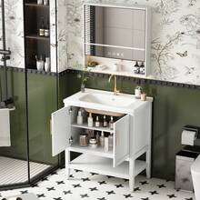 Old SKU: LY316467AAA-Badmöbel Single Vanity Unit With 80 Cm Base Cabinet And Ceramic Basin, White - White - View 3