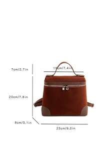 Women's Suede Top Handle Backpack, Adjustable Shoulder Strap, Vintage Casual Style, Multi-Functional, Suitable For Daily Office And Travel - Brown - View 8