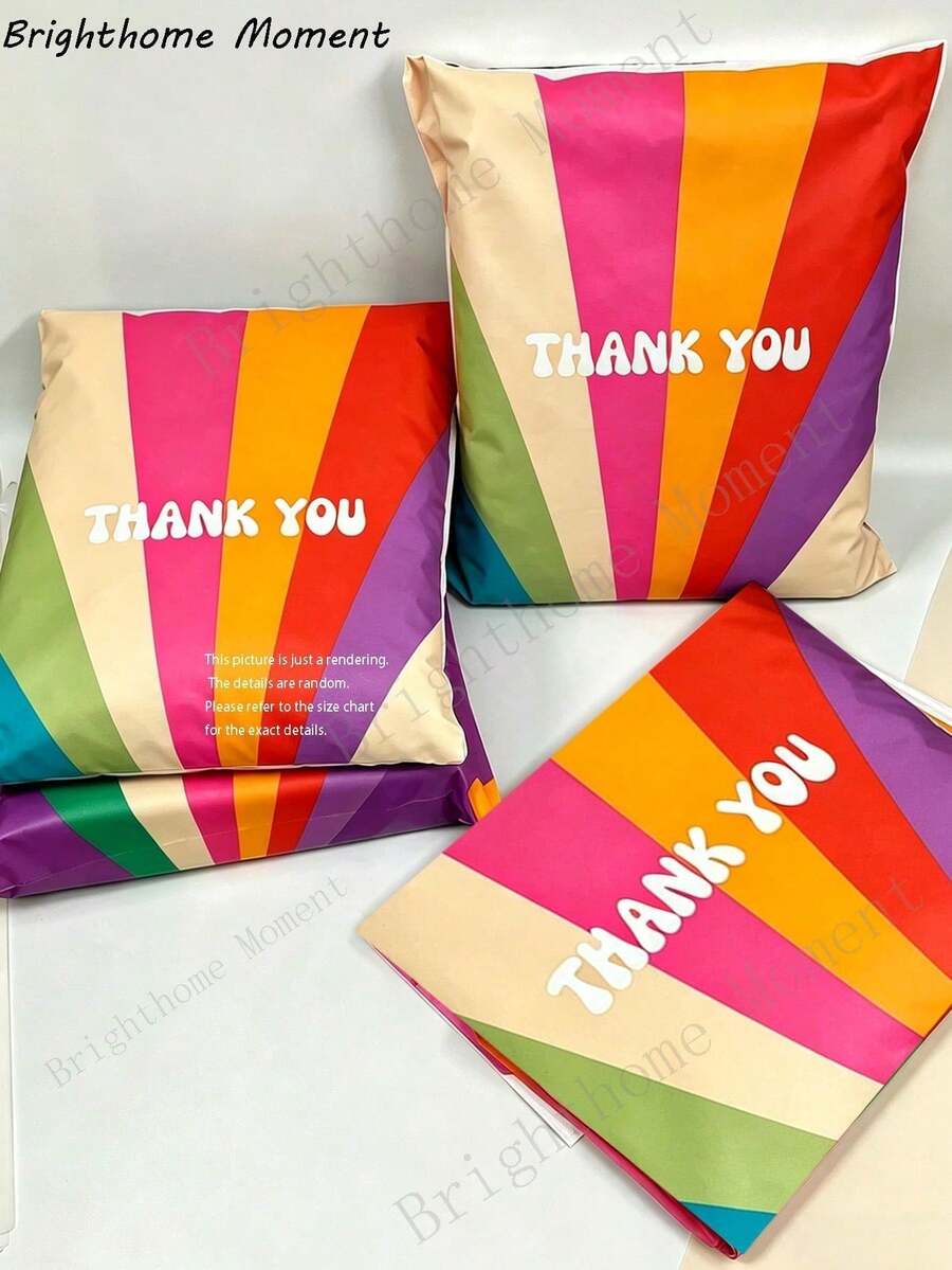 Colorful Printed "Thank You" Text Waterproof Thickened Tear-Resistant Shipping Mailers, Suitable For Clothing, Small Businesses, Wedding Gifts, Party Favors - Multicolor - View 1
