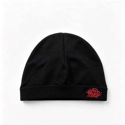 Gorra de punto de nylon de unicolor con bordado, estilo casual, a prueba de viento y cálida para deportes al aire libre y estilo callejero, gorra de hip-hop suave y cómoda para otoño e invierno