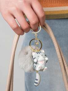 1 buah Gantungan Kunci Kucing Lucu, Pom-Pom Berbulu Kawaii, Liontin Ekor Gantung Resin Kartun, Gantungan Kunci Jepitan Warna Emas, Aksesori Tas Estetik, Hadiah - MultiWarna - View 6