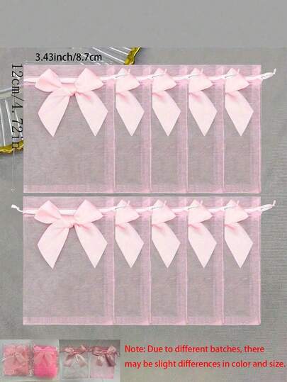 30/20pcs Pink Transparent Organza Bow Bags, Suitable For Jewelry Storage Bags, Mini Rose Drawstring Pouches, Wedding Gift Bags, Thank You Gift Bags, Bridesmaid Gifts, Graduation Party Candy Bags, Party Favors, Christmas Organza Bags, Halloween Gift Bags