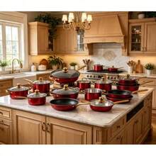 Stainless Steel Cookware Set With Nonstick Surface And Gold Handles Kitchen Pots And Pans For Frying Baking And Cooking Vibrant Wine Red Color Compatible With Multiple Heat Sources - View 9