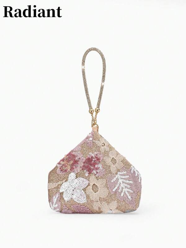 Borsa da sera con polsino decorata con paillettes floreali - un accessorio scintillante perfetto per matrimoni, appuntamenti o da abbinare a un qipao.