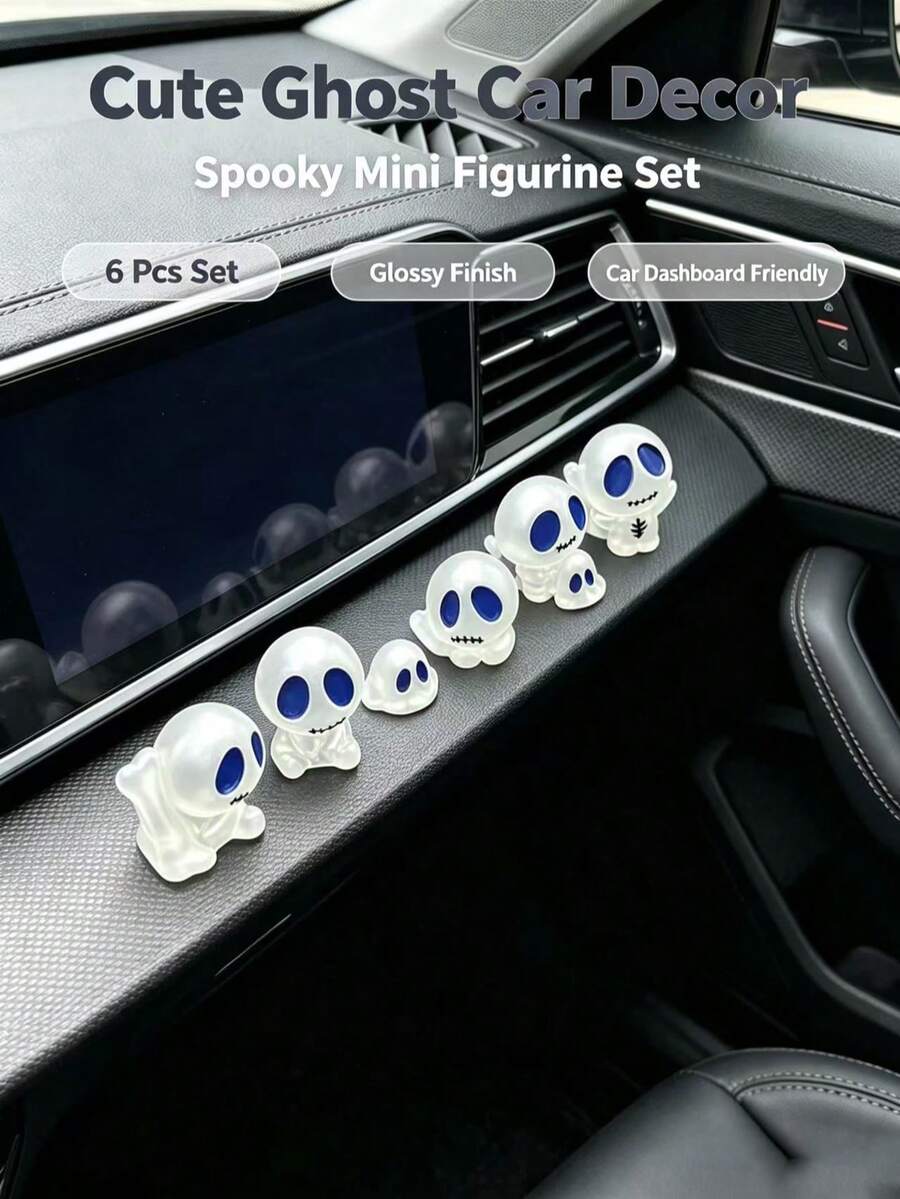 Adorno de tablero de coche con fantasmita de ojos azules que brilla en la oscuridad, esqueleto transparente decorativo creativo para el interior del coche, accesorio de coche con combinación de fantasma que brilla en la oscuridad, adorno de atmósfera de tablero de coche con árbol de dibujos animados de ojos azules transparente - fantasma - Ver 1