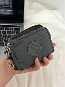 1pc Minimalist Soft Nylon Rectangular Mini Coin Purse, Embossed Logo, Zipper With Wrist Strap, Portable Card Cash Storage Pouch, Multi Pastel Colors Match Daily Outfits For Commute, Shopping, Daily Outdoor Use All Seasons - View 8