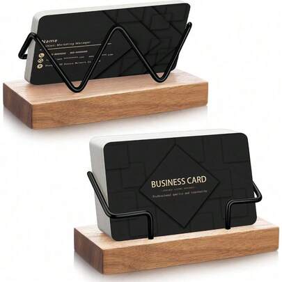 1pc Wooden Business Card Holder, Suitable For Office Desk, Home Desktop, Can Hold Business Cards, Postcards, Etc., Elegant Wooden Business Card Holder With Gold Metal Decoration, Ideal Office Desktop Organizer