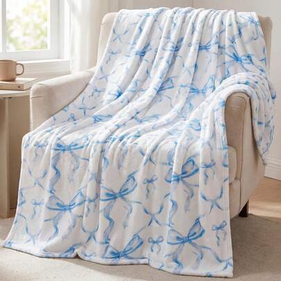 Manta de franela con lazo azul diseño de cinta Manta para sofá Manta para siesta Mujeres Hombres Adultos Parejas Familias Amigos Sofá Sillón Cama Dormitorio Sala de estar Dormitorio Acción de Gracias Año Nuevo Cumpleaños Inauguración Aniversario Decoración del hogar Vacaciones