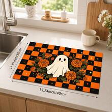 1 pieza Alfombrilla de drenaje de cocina de barro de diatomeas con patrón de fantasma de Halloween, alfombrilla absorbente de secado rápido y antideslizante para cafetera y secado de platos, adecuada para encimera de cocina y decoración del hogar festiva - Multicolor - Ver 9