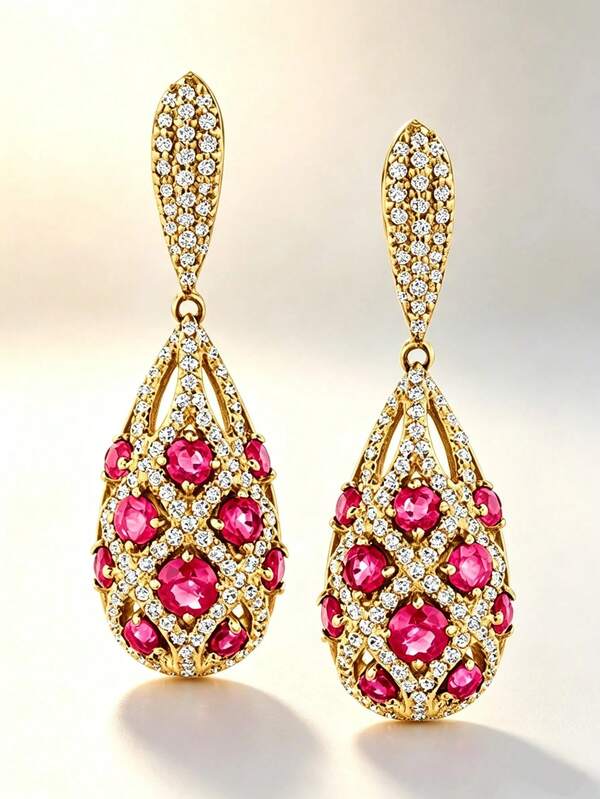 Elegant Hollow Teardrop Drop Earring Gold Color Earring Sparkling Cubic Zirconia Earring Bridal Statement Jewelry Wedding Party Daily Wear Accessories