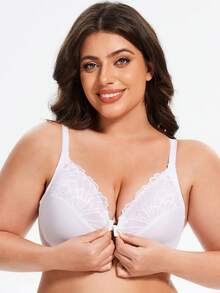 MELENECA Women's Racerback Front Closure Full Coverage Unlined Plus Size Underwire Bra - White - View 7