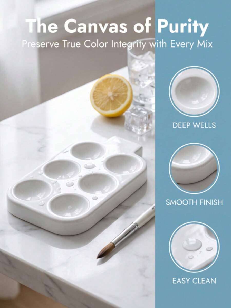 6-Well Palette, Professional Artists, Art Students, Nail Technicians And DIY Craft Enthusiasts, Suitable For Watercolor, Oil Paint, Acrylic Paint Mixing - 6-hole Palette - View 1