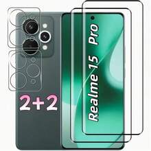 4pcs (2+2), Compatible With Realme GT 7/GT 7 Pro/15 Pro/15T/ Includes 2pcs Ultra Clear Tempered Glass Screen Protector + 2pcs Black High Definition Lens Protector, Ultra Clear Camera Lens Protector Pad Protector Full Coverage Easy Installation Screen Protector - Clear - View 3