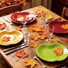 24 Pcs Apples Shaped Paper Plates Fall Disposable Plates Decorative Autumn Fruit Tableware Dessert Plate For Wedding Baby Shower Party Tableware Supplies - As Pic - View 5