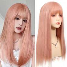 60cm Long Straight Synthetic Wig With Air Bangs Multicolor Hair Wig For Women Anime Cosplay Halloween Party Y2K Japanese Style - Multicolor - View 12