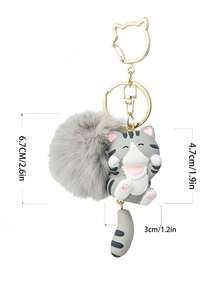 1 buah Gantungan Kunci Kucing Lucu, Pom-Pom Berbulu Kawaii, Liontin Ekor Gantung Resin Kartun, Gantungan Kunci Jepitan Warna Emas, Aksesori Tas Estetik, Hadiah - MultiWarna - View 4