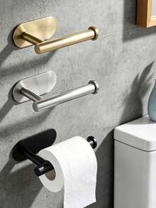 1pc Self-Adhesive Toilet Paper Holder, Stainless Steel Paper Towel Rack, Absorbent Paper Towel Holder, Bathroom Paper Towel Storage Rack, Bathroom Accessories, Wall-Mounted Bathroom Storage Rack, Bathroom Hardware - Multicolor - View 1