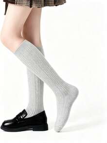 6/1 Pair Cable Knit High Tube Socks, Unisex Kids Seamless Uniform Dress Socks, Suitable For Autumn/Winter Daily Wear, Back To School, White, Navy Blue - Multicolor - View 6