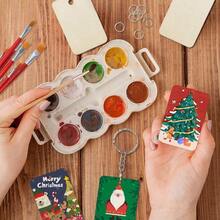 50pcs Unfinished Blank Rectangular Wooden Keychain Set, Raw Wood Pieces With Key Rings And Jute Rope, Suitable For Making Home Calendar, Birthday Decoration Board Labels, Holiday Decoration Supplies, Jewelry Making Key Rings - Multicolor - View 4