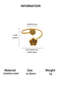 1Pc 3D Rose Inlaid Stone Rings, 18K Gold Plated Stainless Steel Adjustable Open Ring, Vintage Flower For Women Jewelry Daily Dating Gift - Yellow Gold - View 11