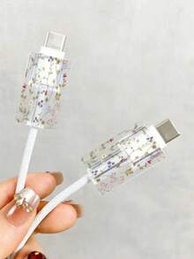 1 Set Pink Cherry Blossom/Tassel Flower/Bow Transparent Charger Protective Case (Compatible With 20W), Compatible With 13/14/15 European Adapter Protective Set 20W Charger With Cable Protective Case Transparent Protective Shell And Cable Protector Cherry Blossom/Tassel Flower Charger Protective Case, Transparent EU Plug Protector, Cable Protector, Charger Accessories - Multicolor - View 4