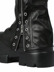 Women's Punk Platform Fold Over Boots Gothic Chunky Heel Knee High Boots Fashion Studded Rivets Decor Festival Comfy Cosplay Halloween Party Y2K Shoes - 黑色 - 查看 10