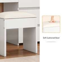 Yitahome White Vanity Desk With 12-LED Mirror & Stool, Makeup Table With Drawers And Open Shelves, Dimmable Dressing Table For Bedroom - White - View 6