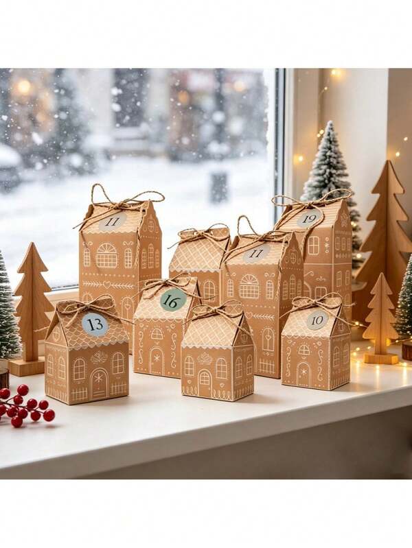 24pcs Christmas Kraft Paper Boxes, Printed With Various Christmas Elements, Reindeer Pattern Christmas Snack Gift Bags Red Green Candy Buffet Paper Bags, Suitable For Christmas Holiday