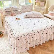 3 Piecesskin-Friendly Korean-Style Princess-Style Lace Bed Skirt Set, Including 1 Bed Skirt And 2 Pillowcases. Made Of Breathable Polyester, With High-Definition Printing. Suitable For All Seasons And Suitable For Home Or Dormitory Decoration. - Multicolor - View 10
