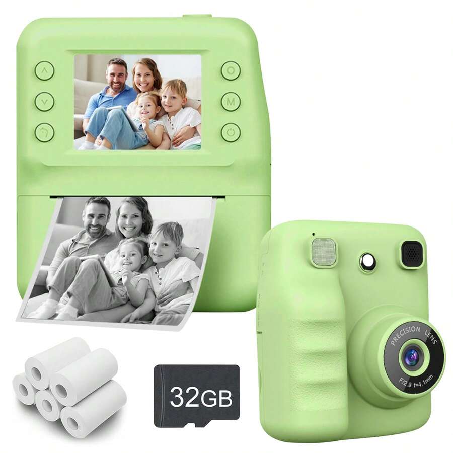 Instant Print Camera With Photo Paper, Designed For Kids To Enjoy Selfie Fun, Combines Instant Imaging And Digital Features, Supports 1080P HD Video Recording To Capture Precious Moments, Built-In MP3 Player And Educational Games, Ideal Gift For Children Aged 3-12, Especially Suitable For Christmas, New Year And Birthday Occasions