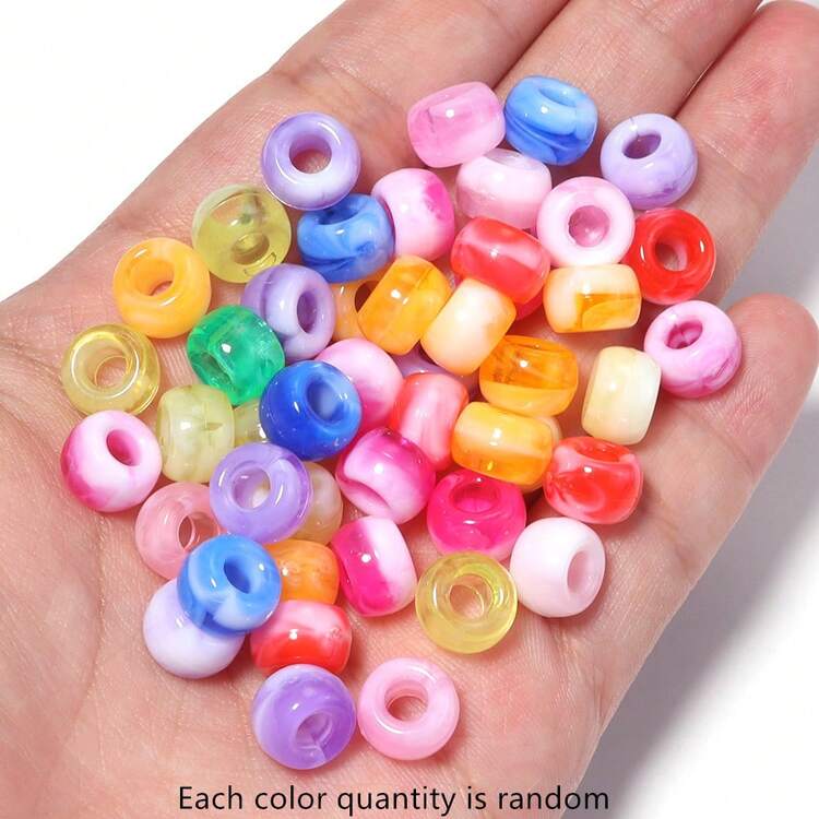 200pcs Dual-Color Gradient Pony Beads, Suitable For DIY Hair Accessories, Braiding, Handmade, Plastic Beads, Can Be Used For Bracelets And Jewelry Making (Random Quantity Per Color) - Multicolor - View 3