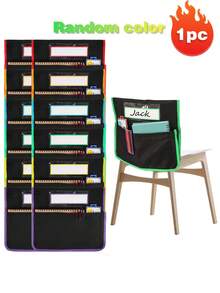 Creative Chair Cover With Storage, Durable Oxford Fabric Material, Chair Back Storage Pocket, Suitable For Home, Classroom, Office And Other Occasions. Multi-Color Design, Random Shipment. - A - View 8