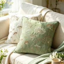 1pc HOME Embroidered Pillow Case 12x20 Inches - Spring/Summer Bohemian Style Decorative Pillow Cover With Zipper, Suitable For Living Room Sofa Bed, Aesthetic Design Floral Bee Cushion Pillowcase, Gray Green - Green - View 1