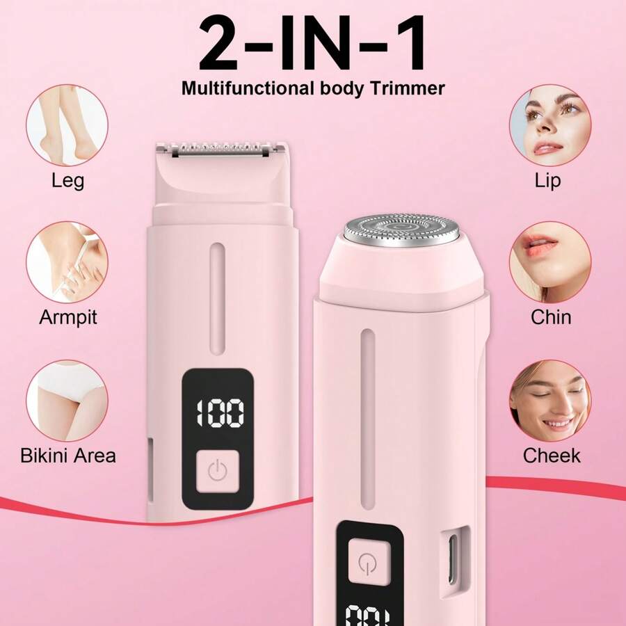 2-In-1 Dual-Head Electric Shaver For Women, Cordless Bikini Trimmer, Gentle Touch, Wet & Dry Waterproof Design, USB Rechargeable, Suitable For Bikini Line, Underarms, Legs And Full Body Hair Removal, Portable Travel Epilator