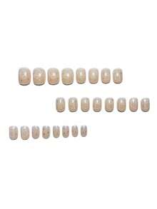 Uñas postizas con estampado de calavera mate, pegatinas de uñas de calavera rosa nude suave y negro sexy para Halloween, uñas postizas con cabeza de calavera rosa y negro - Albaricoque - Ver 4