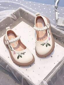 1 par de zapatos bordados estilo chino para niñas, zapatos vintage adecuados para uso diario, actuaciones, combinar con hanfu, para niños de 3 a 12 años - Beis - Ver 3