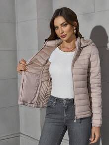 Risissida 女款極簡戶外連帽口袋夾克，適合通勤與休閒穿著，秋冬外套 - 粉色 - 查看 4