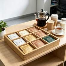 Bamboo Tea Bag Storage Box, Divided Storage Box, Suitable For Middle Eastern Arabic Mint Tea And Saffron Black Tea Bags, Wooden Tea Canister, For Home Majlis Tea Room Use, Non-Food Contact Bamboo Tableware - Champagne - View 2