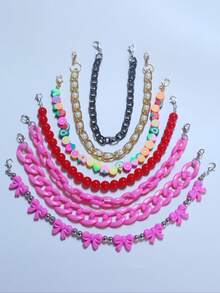 7pcs Fashionable Acrylic Bow Pearl Aluminum Chain Soft Clay Fruit Beaded Bag Charm, Hat Chain (Hat Not Included, Random Soft Clay Color & Shape) - Multicolor - View 31
