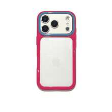 1pc Macaron Colorblock Transparent Shockproof Phone Case Compatible With Iphone 17 Pro Max/17/16/15/14, Women - Hot Pink - View 4