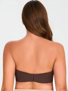 MELENECA Women's Strapless Bra For Large Bust Minimizer Unlined Bandeau With Underwire - Coffee Brown - View 3