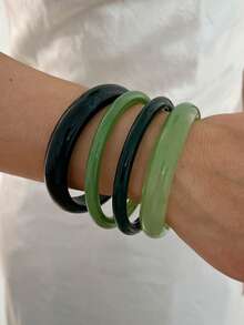 4/1 pieza Conjunto de pulseras de material acrílico vintage elegante, diseño minimalista de moda, adecuado para el uso diario de las mujeres - Verde - Ver 4