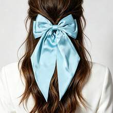 1pc Solid Color Satin Hair Clip With Ribbon Streamers And Large Bowknot, Versatile Hair Accessory For Women Valentine's Day Claw Clips Hair Claws Hair Barrettes, School Stuff, Elegant, College, Winter Outfit For Women, Bows, Cute, Hair Accessories, Head Accessories, Hairpin - Yellow - View 17