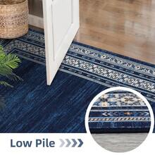 Techigher Modern Washable Area Rug - Non Slip Geometric Bordered Living Room Carpet, Foldable Thin Low Pile Floor Cover For Bedroom, Kitchen, Dining Room - Blue - View 7
