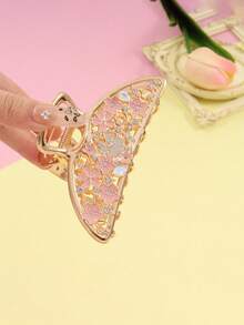 1Pc Floral Rhinestone Metal Hair Claw Clip, Hollow Crystal Strong Hold Hair Accessories For Women Wedding Daily Styling - Gold - View 5