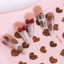 2pcs 3D Black White Brown Heart-Shaped Leopard Print Nail Stickers, Animal Leopard Print Footprint Stickers, Nail Supplies Stickers, Holographic Self-Adhesive DIY Nail Decoration - Multicolor - View 5