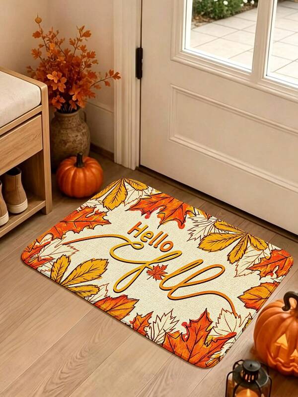 1pc Hand-Painted Maple Leaf Pattern Welcome Doormat, Soft Comfortable Thick Fabric With Good Foot Feel, Easy To Clean And Washable, Foldable Easy Care Carpet Mat, Suitable For Entryway, Living Room, Bedroom, Dining Room, Hallway, Laundry Room, Kitchen Carpet, Home Decor, Room Decor, Small Rug, Living Room Rug, Bedside Rug And Other Indoor Spaces, Autumn Home Decor Foot Mat, Enhancing Home Atmosphere